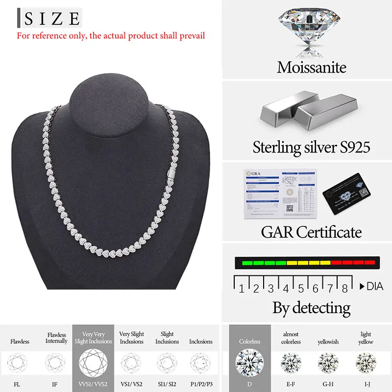 TUHE Unisex Heart 925 Chains Necklaces Moissanite Cuban Chain For Men Hip Hop Jewelry