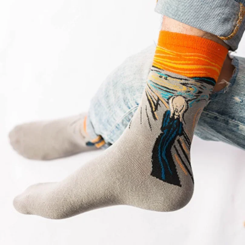 5/10/20 Pairs Harajuku Sock Women Happy Mona Lisa Ladies Creative Funny Socks Starry Sky Japanese Vintage Retro Hosiery Van Gogh