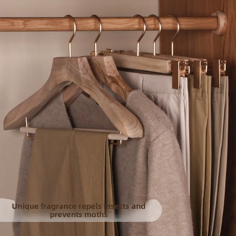 Camphor Wood Wide Shoulder Hanger Natural Suit Holder with Anti Wrinkle Design Non Slip Pants Hanger Aromatic Wardrobe Organizer