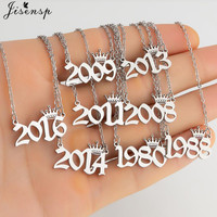Stainless Steel Crown with Birth Year Number Necklaces for Women Men Special Date Necklace 1980 to 2024 Birthday Gifts