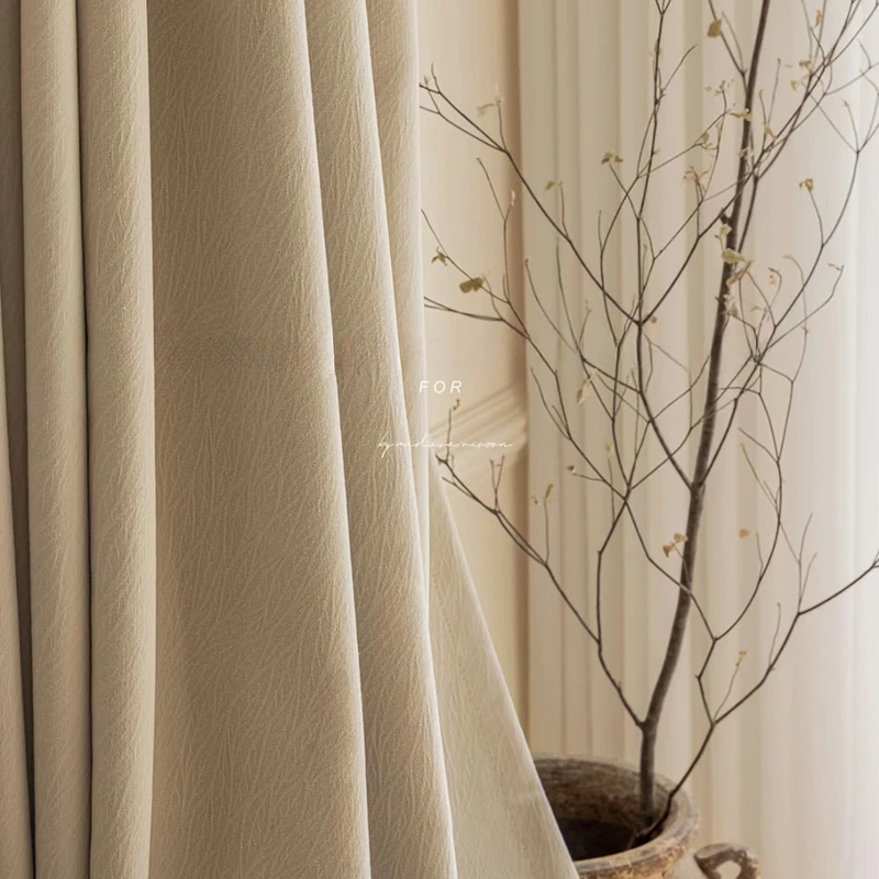 

Cream Linen Textured Living Room Curtains French Luxury Elegant Bedroom Curtains Blackout Multiple Colors Easy to Match Chenille