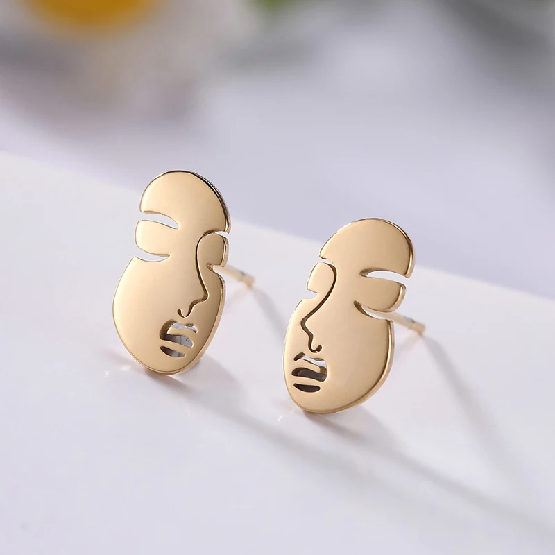 Cute Antlers Carrot Note Smile Stud Earrings for Girl Stainless Steel Gold Color Earring Simple Fashion Jewelry Gift