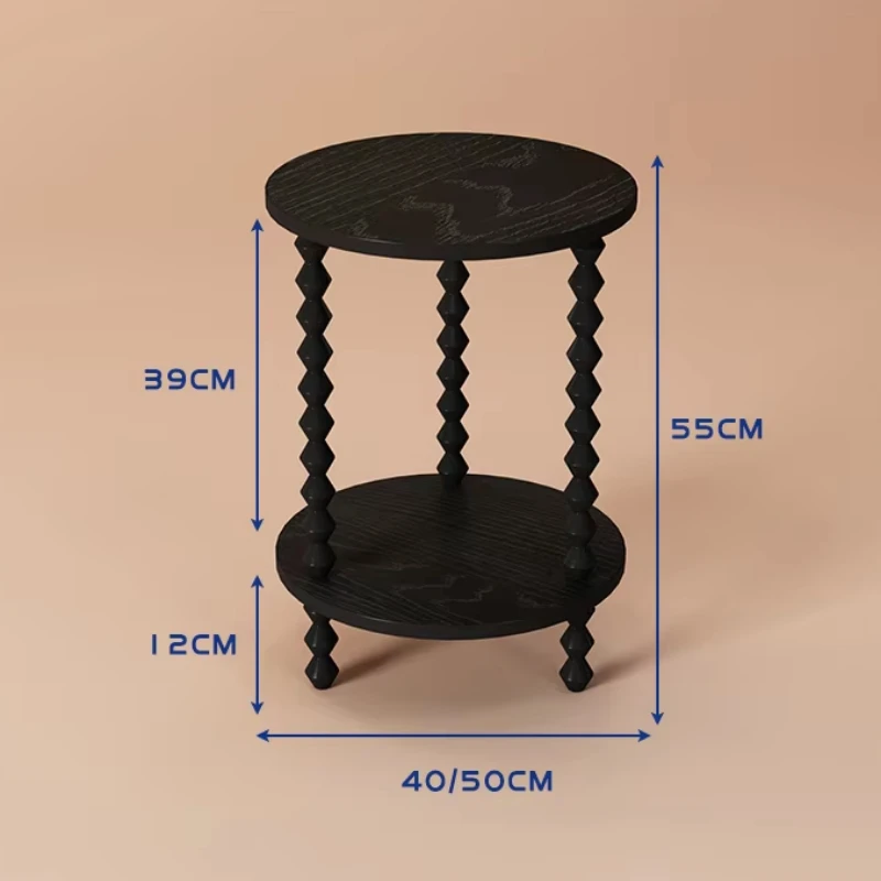 Vintage Solid Wood Round Side Table Sofa End Table Cream Style Flower Stand Retro Living Room Display Shelf