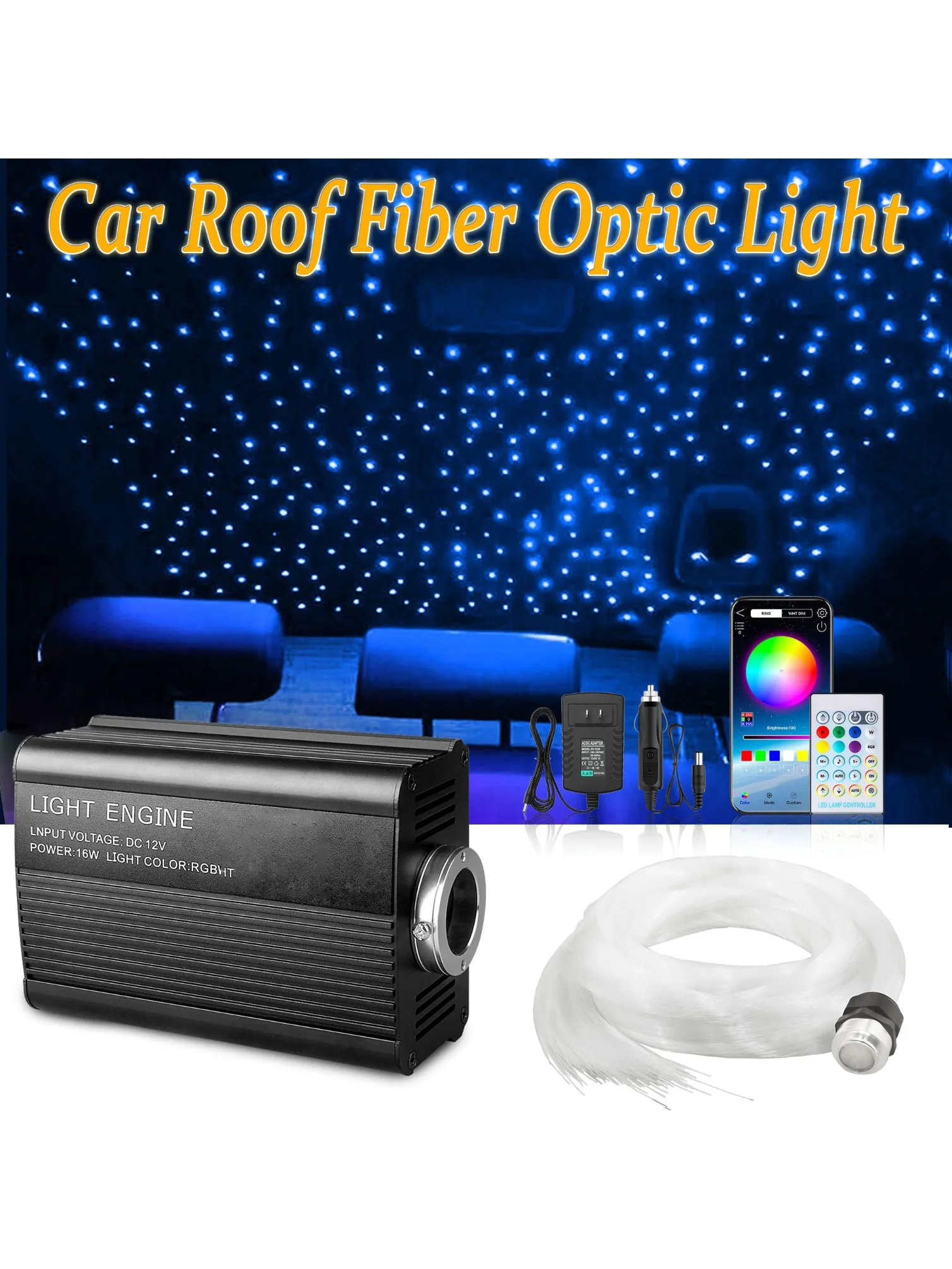 Auto Sterrenhemel Licht Auto Home Glasvezel Verlichting Sfeer Lamp Muziek Controle Plafondverlichting RGB 12 W 8 kleuren Auto Styling DIY - afbeelding 2