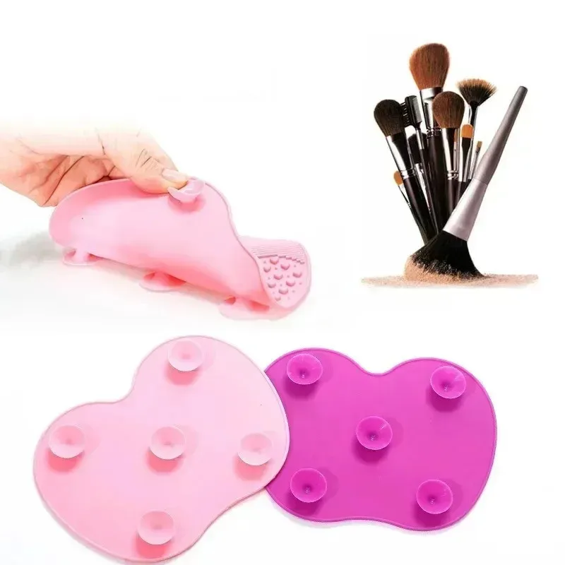 1/2/3/4pcs Reusable Apple-Shaped Brush SiliconeScrubbing Pad With Suction Cup Secure Hold Beauty Tool For Makeup Brush Cleaning