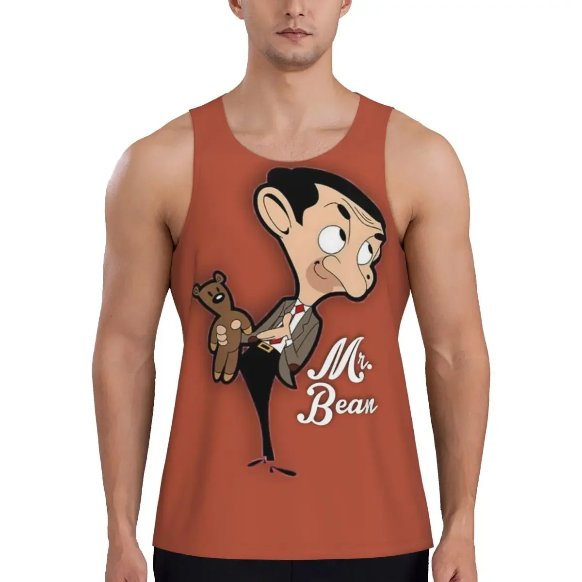 Quick Dry Mr. Bean Cartoon Gym Tank Muscle Sleeveless Shirt Bodybuilding Breathable Vest