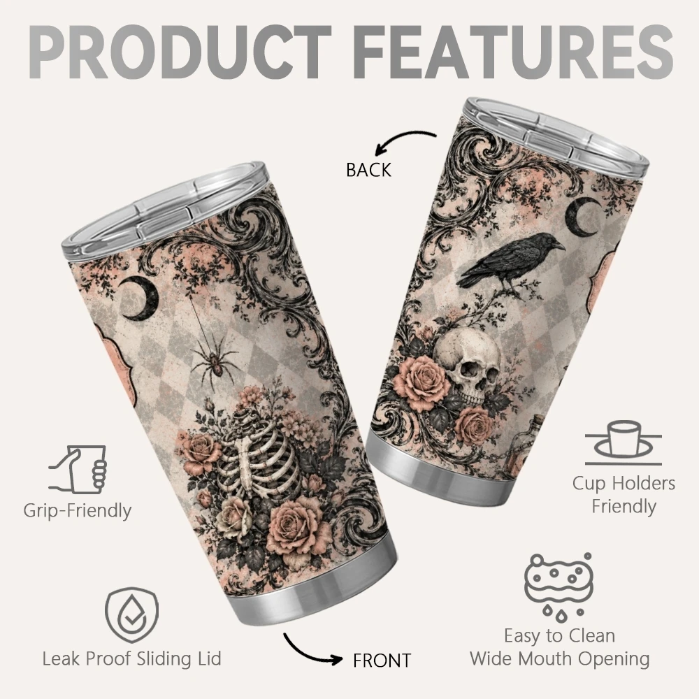Halloween Witch Vacuum Flasks 20oz Stainless Steel Travel Mug with 2 Lids & Reusable Straw Vacuum Insulated Coffee Cup