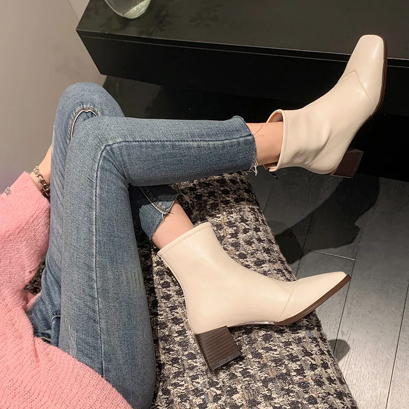 FEDONAS Basic Women Ankle Boots Square Heels Splicing Genuine Leather Office Ladies Dress Shoes Woman 2025 Autumn Winter Fashion