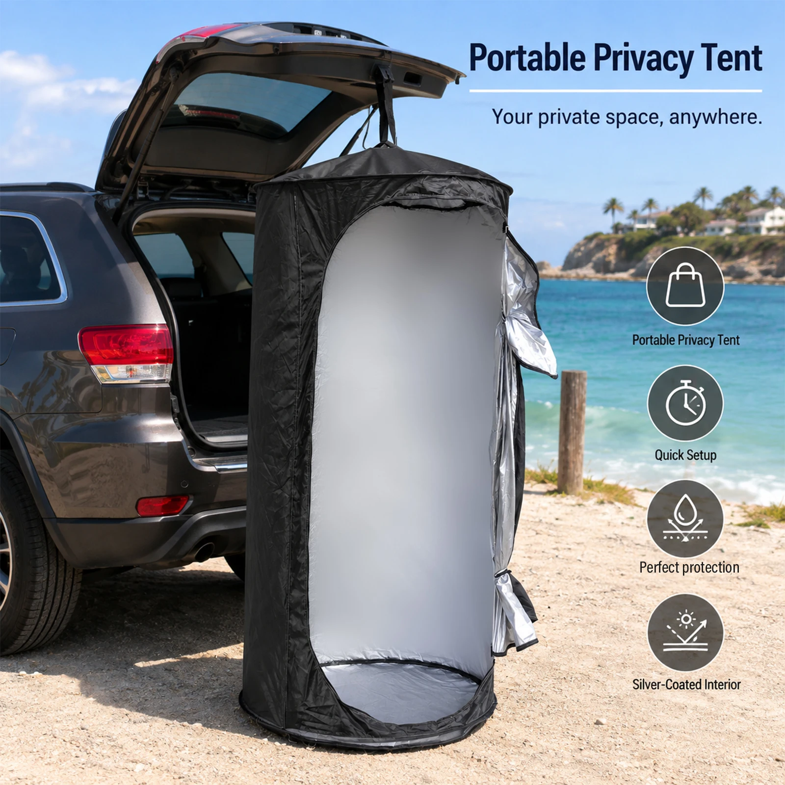 1 Person Foldable SUV Tailgate Privacy Tent, Car Camping Shower Shelter, Portable Outdoor Tent for Beach Trips