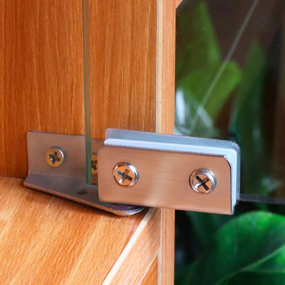 Stainless Steel Side Mount Non-perforated Glass Cabinet Hinge 2Pcs for Display Cabinet Furniture Hardware