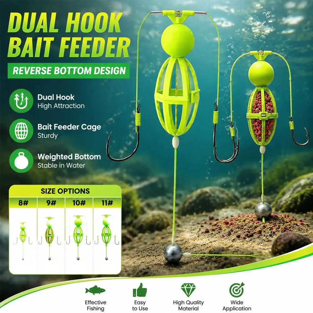 Anti Reverse Fishing Feeder Cage Double Hook Rig Floating Bait Holder Feeder Set for Carp Catfish Lake River Fishing Gear