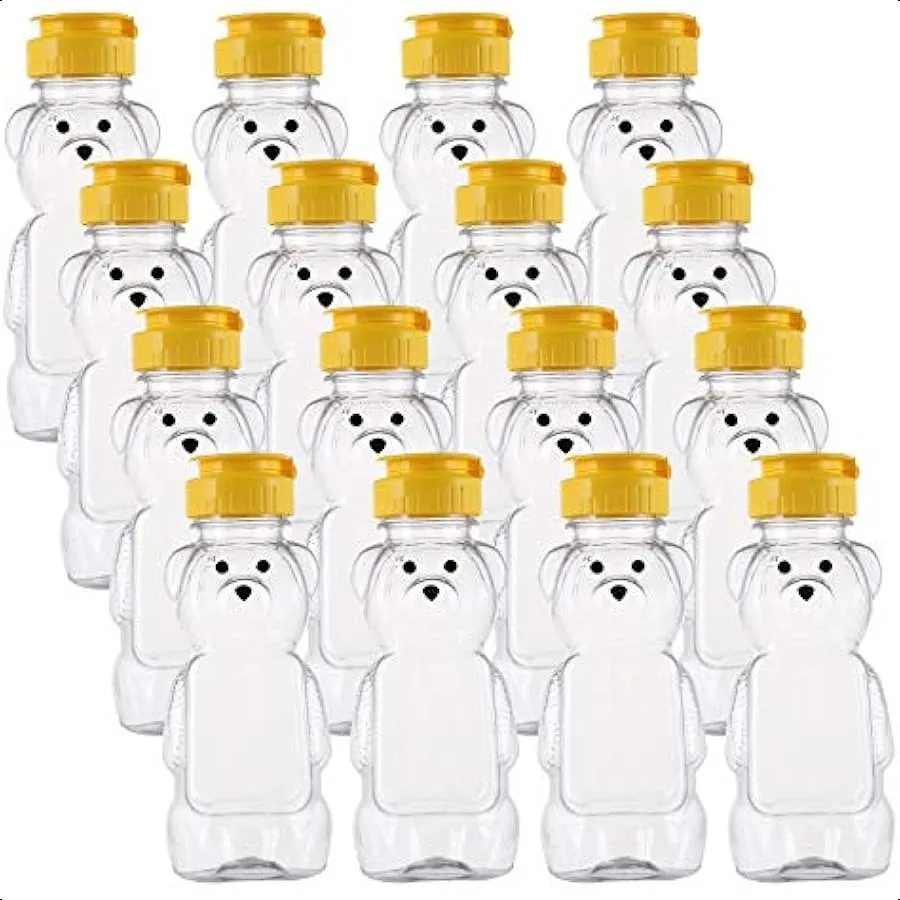 

Bekith 16 Pack 8 Fluid Oz Plastic Bear Honey Bottle Jars Honey Squeeze Bottle Empty with Fliptop Lid for Storing and Dispensing