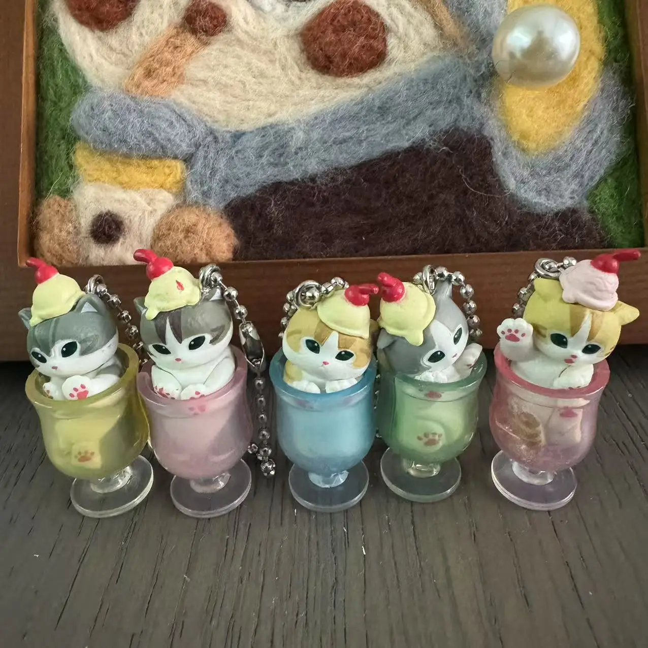 

Genuine Gacha Scale Model Cat pudding cold drink pendant Cute cat fun pendant collection Action Figure Toys