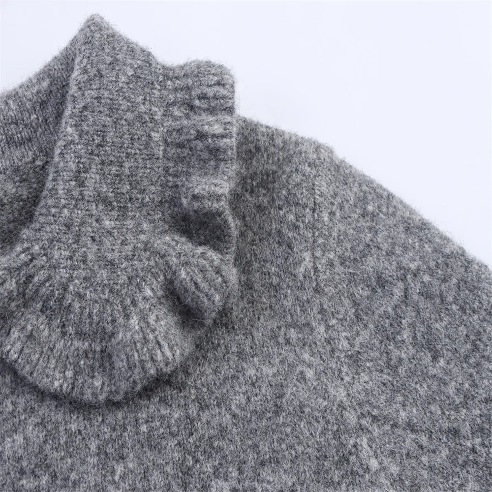 ملابس نسائية خريفية جديدة حلوة وعصرية ذات طبقات مزخرفة وطية صدر السترة وأكمام طويلة سترة صوفية محبوكة