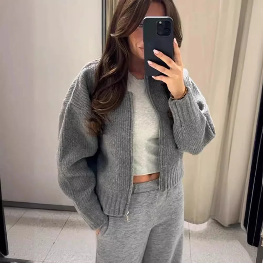 

A/W Merino Wool Cardigan Sweater Coat Open Front Design Ribbed Cuffs Comfortable Layering Piece European Minimalist Workwear