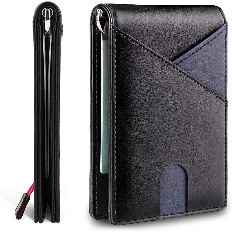 Men's Slim Thin Bank ID Credit Card Carbon Fiber Rfid Luxury Wallet Genuine Leather Small Short Purse Bag Red Black Card Holders
