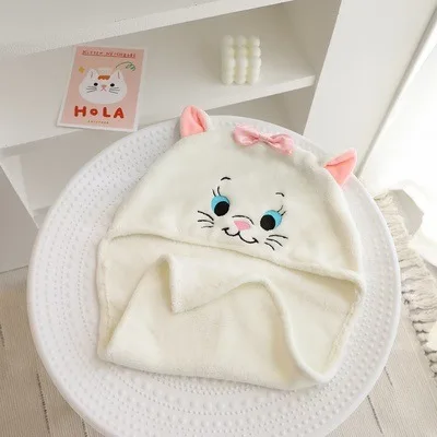 MINISO Anime Kawaii Disney Lucifer Marie Cat Hair-drying Cap Cartoon The Aristocats Girls Soft Absorbent Towel Hair Towel Gift