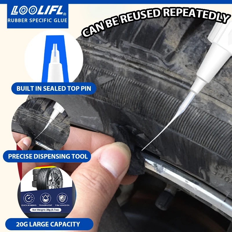 20gsuper glue for quick tire repair, black glue liquid, strong rubber, wear-resistant, non corrosive adhesive, bonded to leather