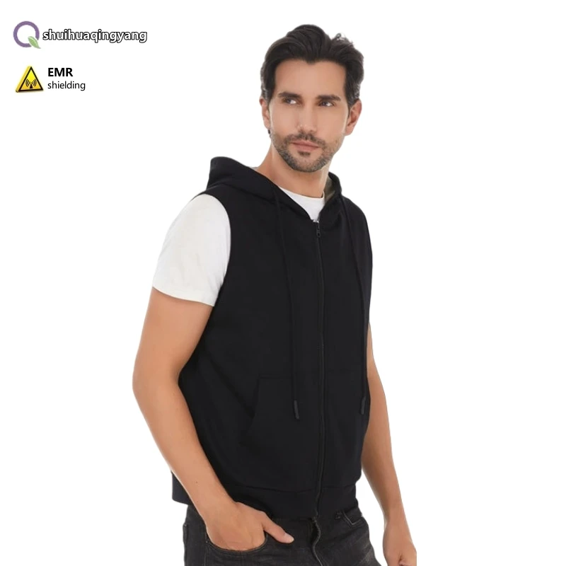 Electromagnetic radiation protective silver fiber lined hooded vest, high and low frequency full protection antibacterial vest