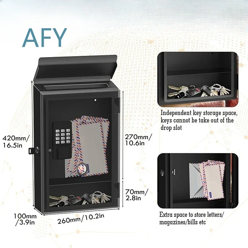 Outdoor Waterproof Modern Mailbox for Wall Mounted Letter Box with Digital Smart Lock Metal Mail Post Box for US UK CA AU DE