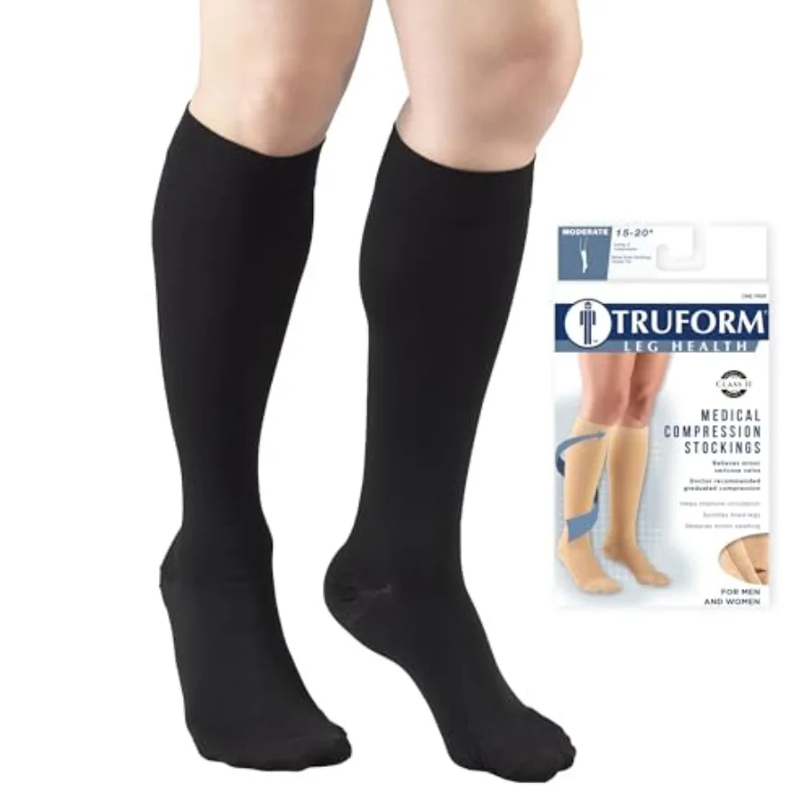 

Truform 15-20 mmHg Compression Stockings for Men and Women, Knee High Length, Closed Toe,,Medium