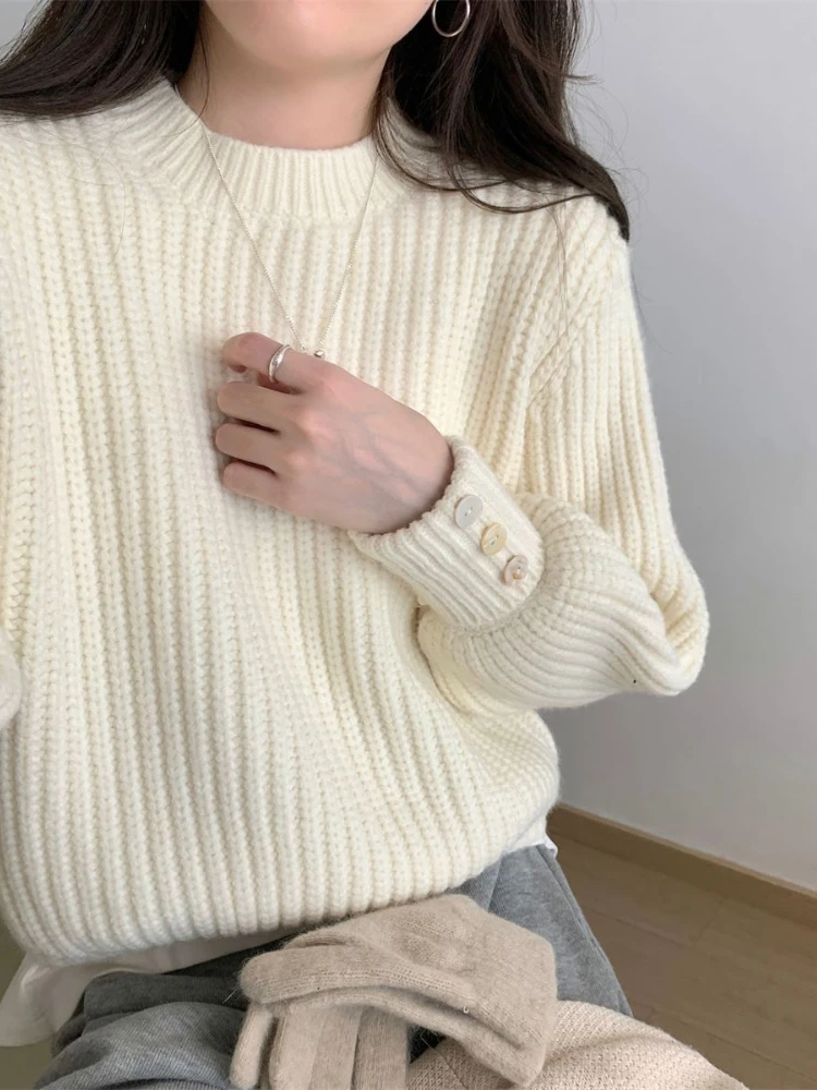 Herbst und Winter 2024 Neue Pullover Frauen Koreanische Mode Lose Verdickte Strickwaren Pullover Einfarbig Lange ärmeln Gestrickte Top