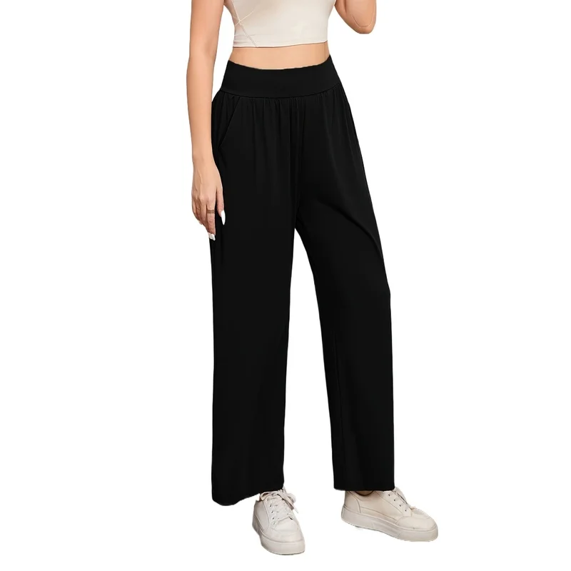 

2025 современные модные прямые брюки женские с регулируемой талией дышащие утягивающие однотонные черные офисные вечерние брюки