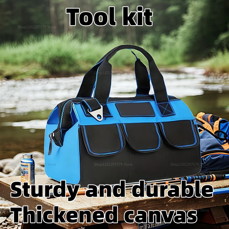 حقيبة أدوات متعددة الوظائف مقاومة للماء شديدة التحمل، صندوق أدوات تخزين كهربائي ذو سعة كبيرة مع جيوب متعددة وملابس متينة