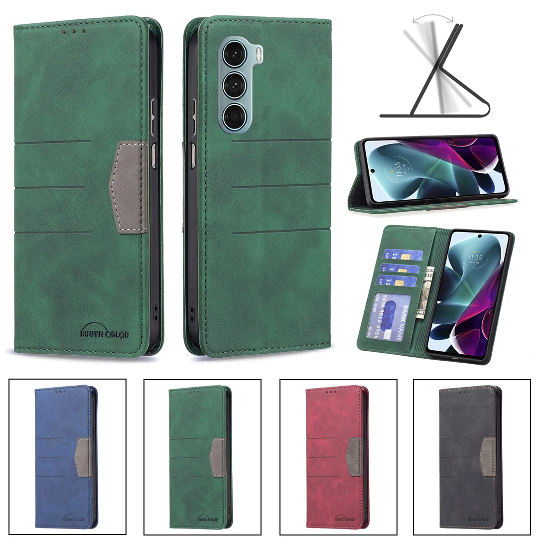 

24New Magnetic Splice Color Leather Case Anti-fall Wallet Flip Phone Case for MOTO G32 G62 G42 E32 G52 G71 X30 4G EDGE 30 PRO
