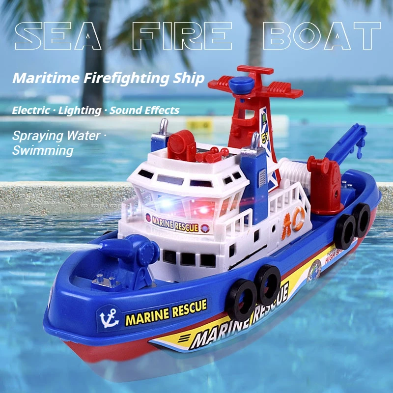 لعبة القارب الناري الكهربائية مع أضواء وصوت ورش الماء - قارب سريع للإنقاذ البحري للأطفال، لعب حمام السباحة والحمام #1