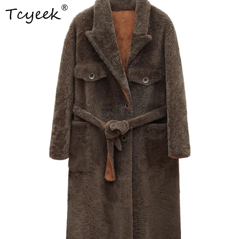 

Tcyeek Genuine Wool Autumn Winter Retro High End Trendy Solid Color Women's Lamb Wool Shearling Fur Coat Fourrures Femme