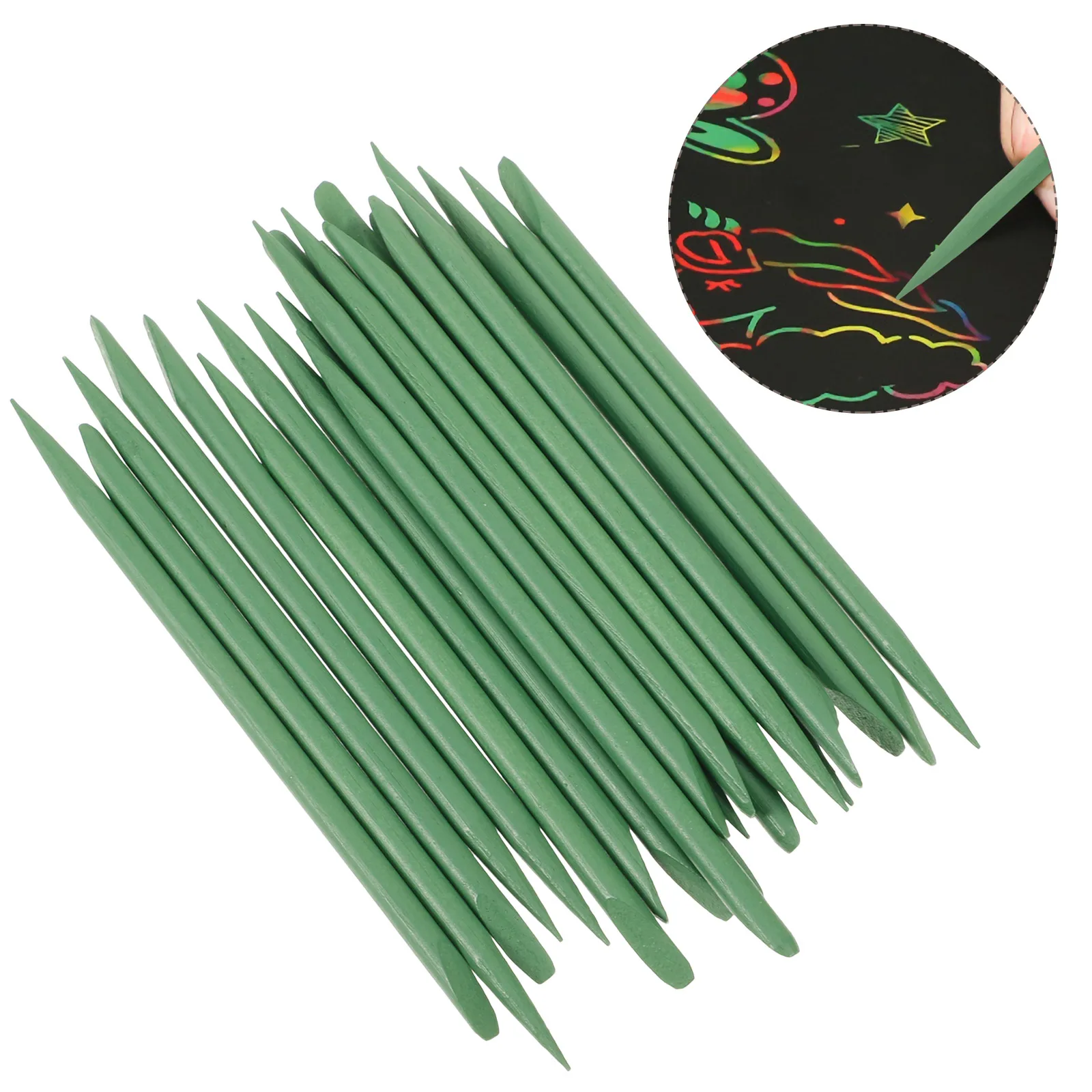 

100pcs Scratch Painting Bamboo Pens Vibrant Colored Art Sticks Portable Diy Scratch Tools Green Bamboo Art Pens For Adults