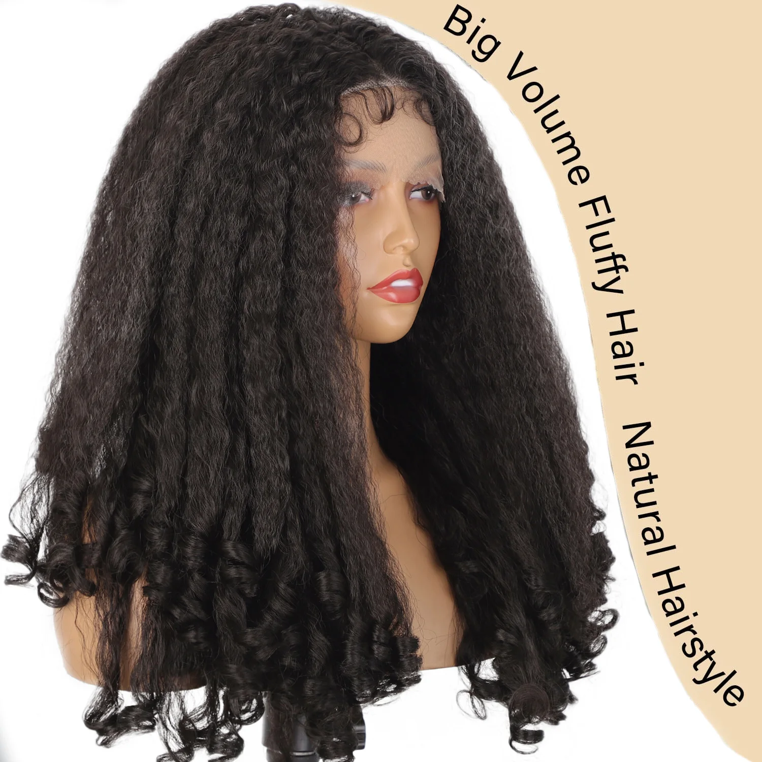 Parrucca anteriore in pizzo sintetico Parte centrale Parrucche per capelli soffici lunghi ricci afro crespi Evidenzia bionda 350 #   Acconciatura resistente al calore da 24 pollici