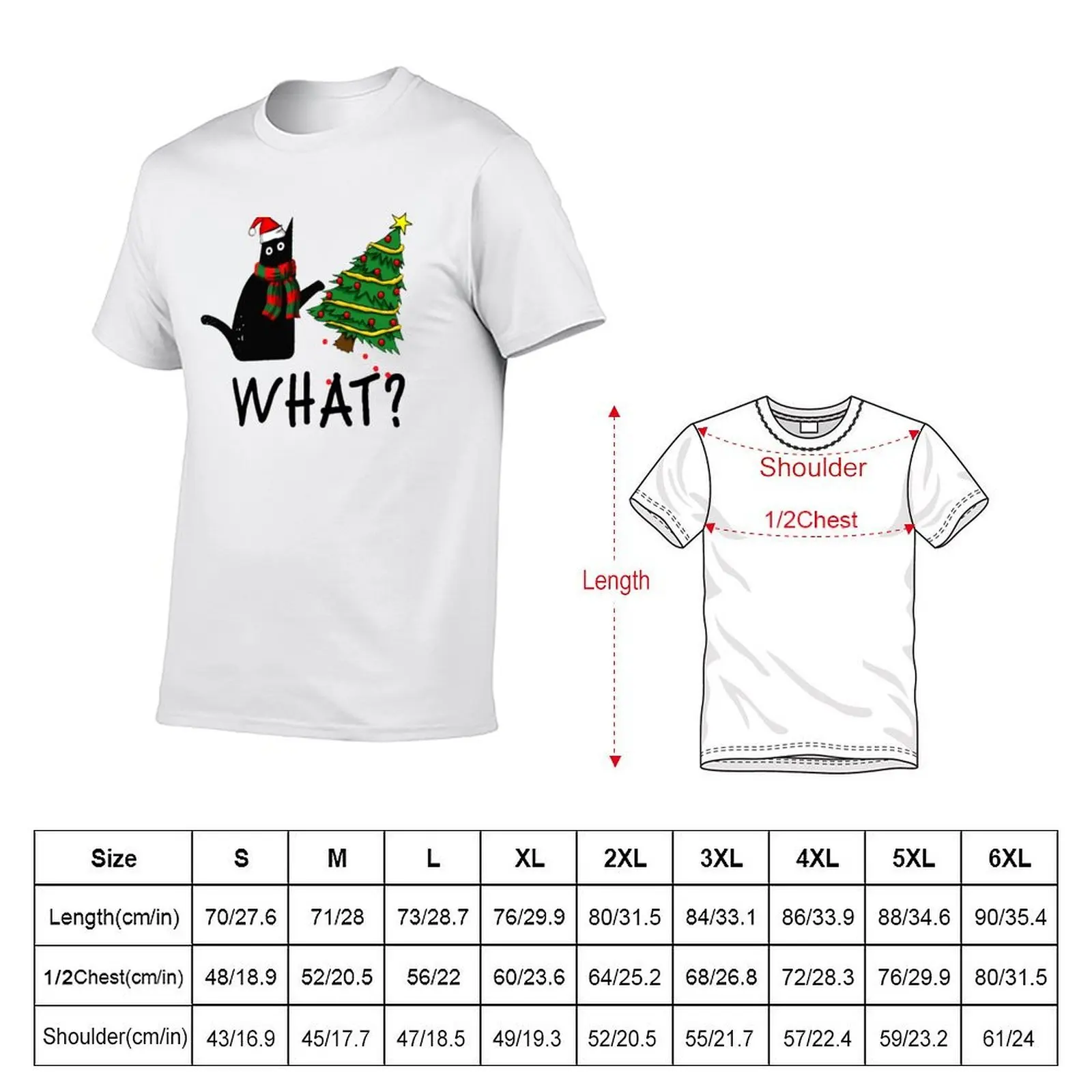 Black Cat Gift Pushing Christmas Tree Over Cat, What? T-Shirt man tshirt t shirt men 100% cotton luxury brand T-Shirt