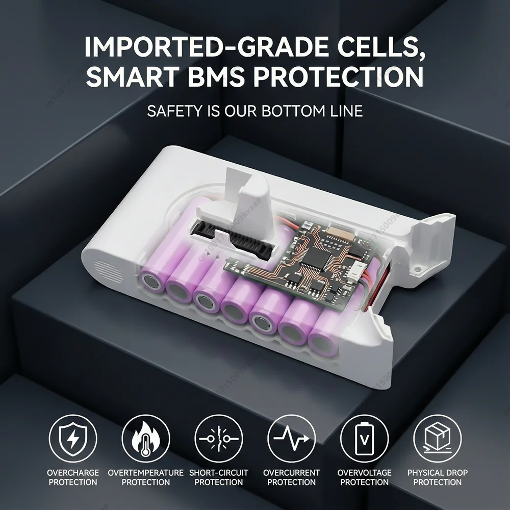 25.2V 5000mAh Li-ion Battery Pack for Xiaomi Mijia K10 MJWXCQ04ZM Handheld Vacuum Cleaner Replacement Parts BMS Installation