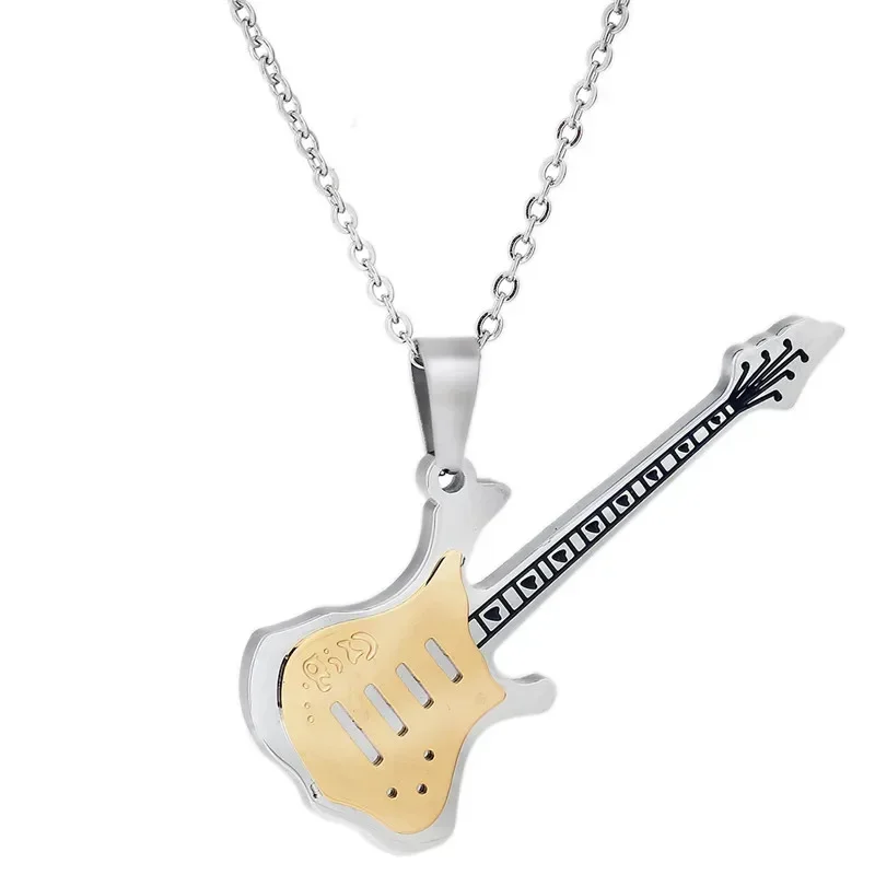 

Hot Sale Stainless Steel Multicolor Guitar Pendant Necklace Crystal from Austrian 2 Colors Fit Couples As Lovely Gifts