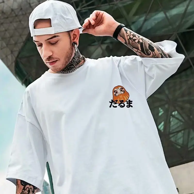 New 2023 Summer Fashion Oversize Short Sleeved Men Cotton T-Shirt Loose Funny Cartoon Anime Print Fat Plus Size Mens T Shirt