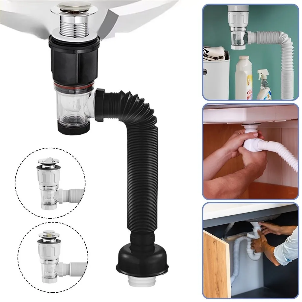 Retractable Flip Top Drain Pipe​​ Adjustable Length​​ ​​Easy Installation​​ ​​Kitchen Water Hose Strainer Flexible