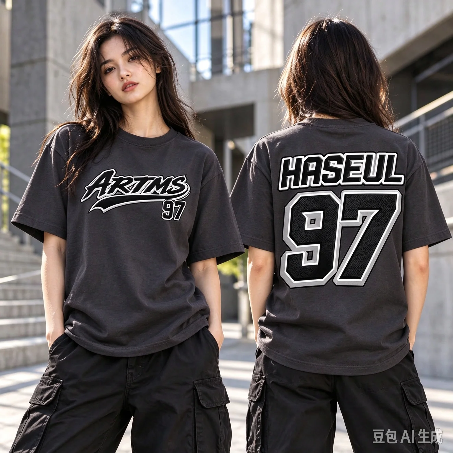 ARTMS Haseul 97 Varsity Style Double Sided T Shirt Unisex Kpop Fan Graphic Tee Front Back Short Sleeve Cotton Shirt