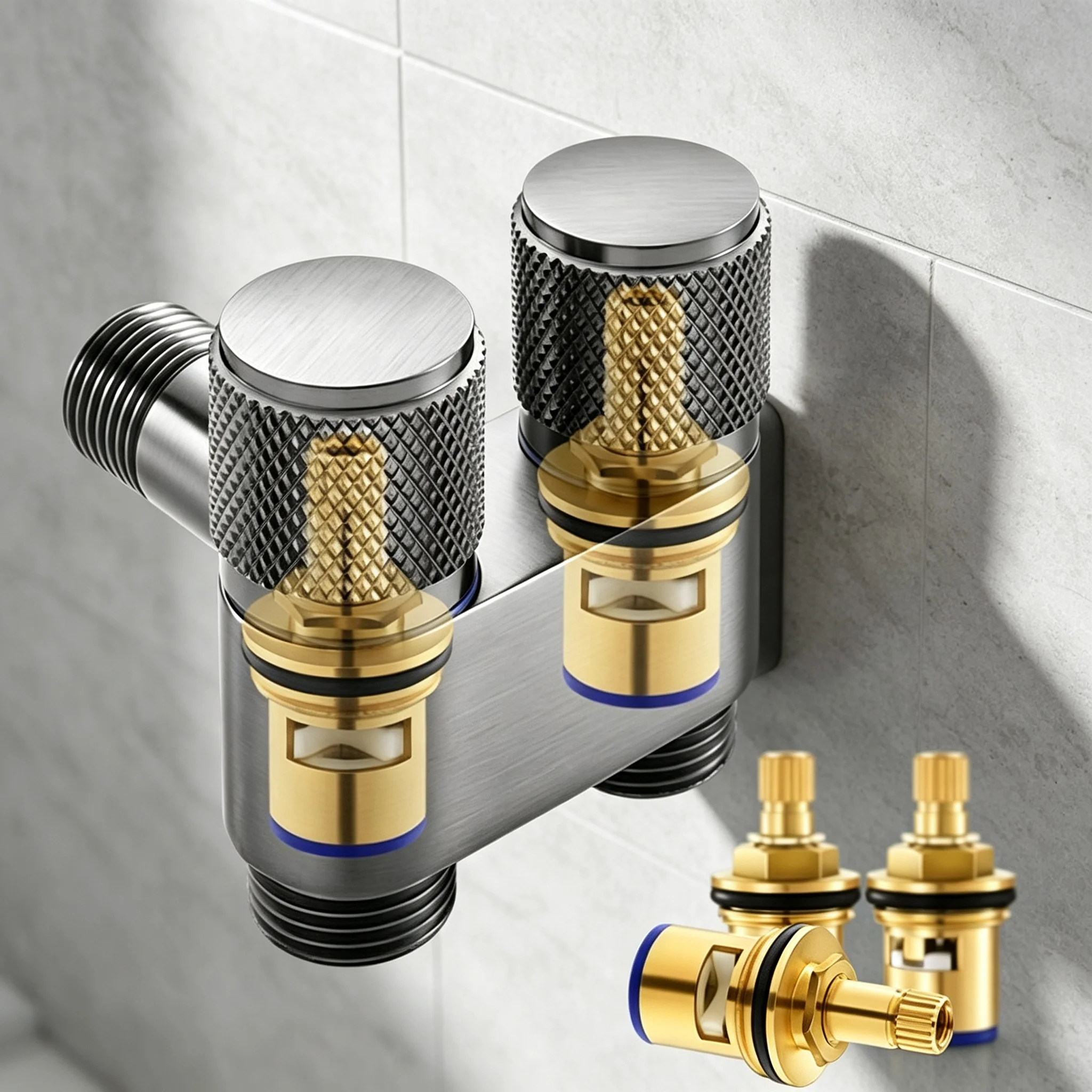 One In Two Out Zinc Alloy Angle Valve Wall Mounted Faucet Dual Outlet Tap for Toilet Washing Machine Bathroom Use