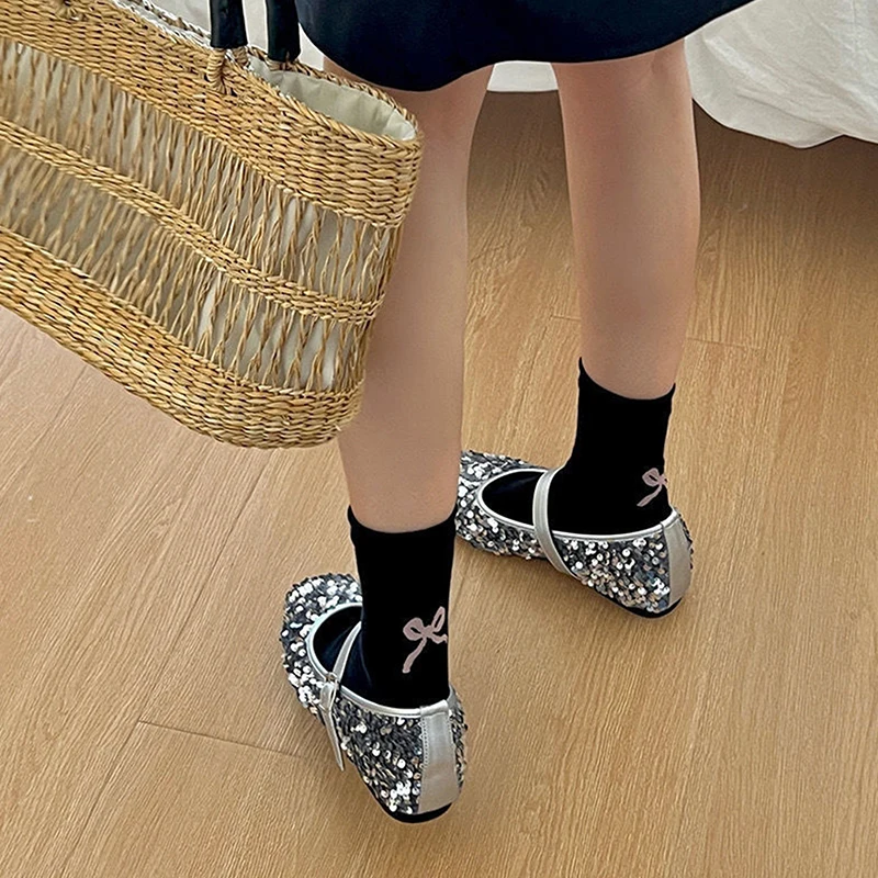 Fashion Socks For Women New Japanese Style Casual Simple White Cute Socks Trendy Bow Sweet Girls Short Socks Breathable