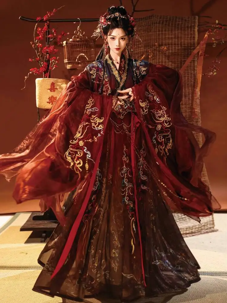 

2025 New Hanfu Red Pleated Skirt for Women; Enhance Han Elements; National Style Gala; Party Christmas Cos