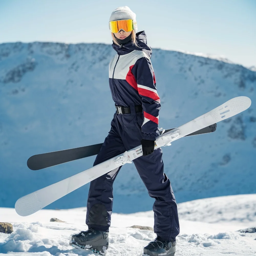 GSOU SNOW Color Blocked Snowboard Jumpsuit Women Slim Fit Warm Winter Overalls Snowfield Waterproof Sport Clothes Skiing Suites