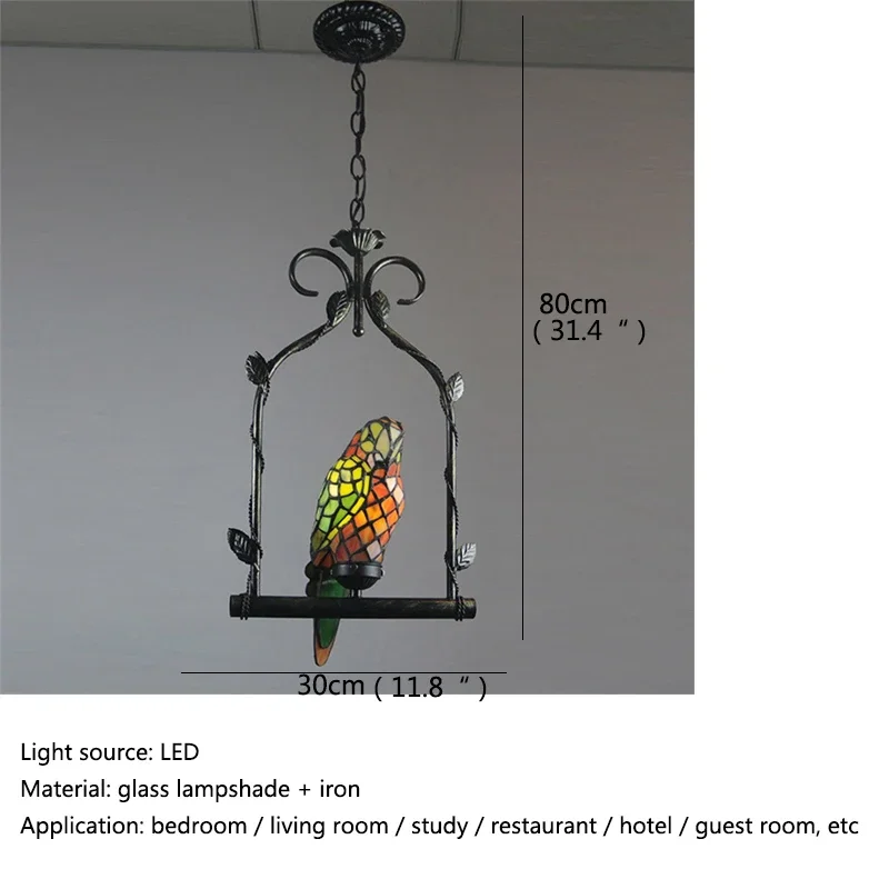 ALBERT-Lampe à suspension perroquet Tiffany LED, verre créatif vintage, lumière de face pour la décoration intérieure, lustre d'allée d'étude de balcon