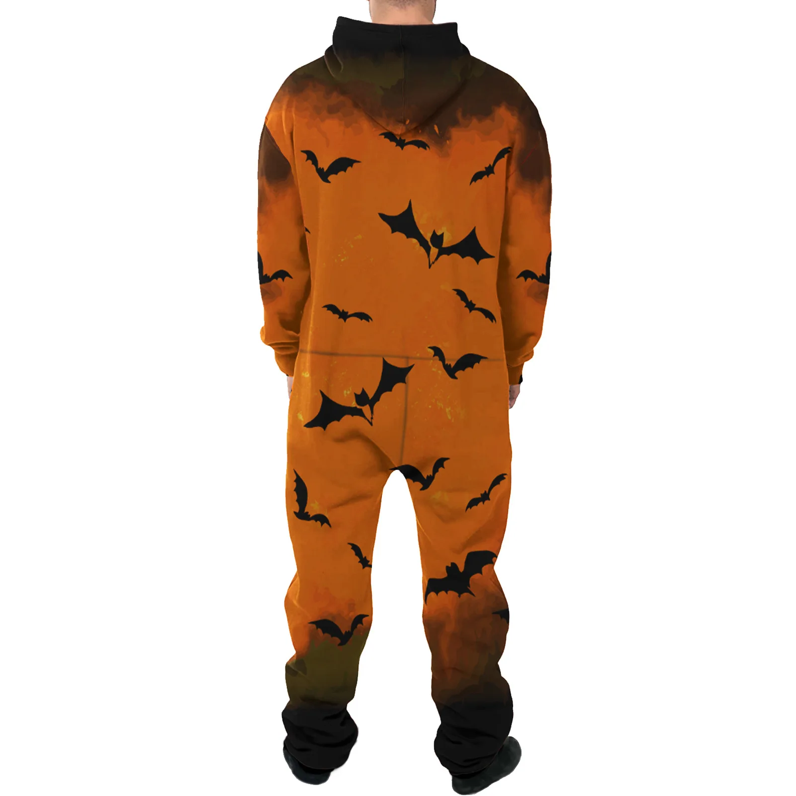 Men Onesie Zipper Pijama Hooded Pajamas Sleepwear Overall Onepiece Halloween Skull Print Jumpsuit