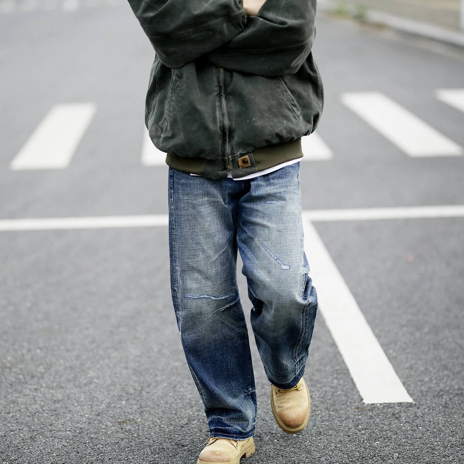 

Retro American Washed Denim Jeans Men's Straight Leg Pants Natural Aged Woodenedhea Life Cotton Breathable Comfortable Straig...