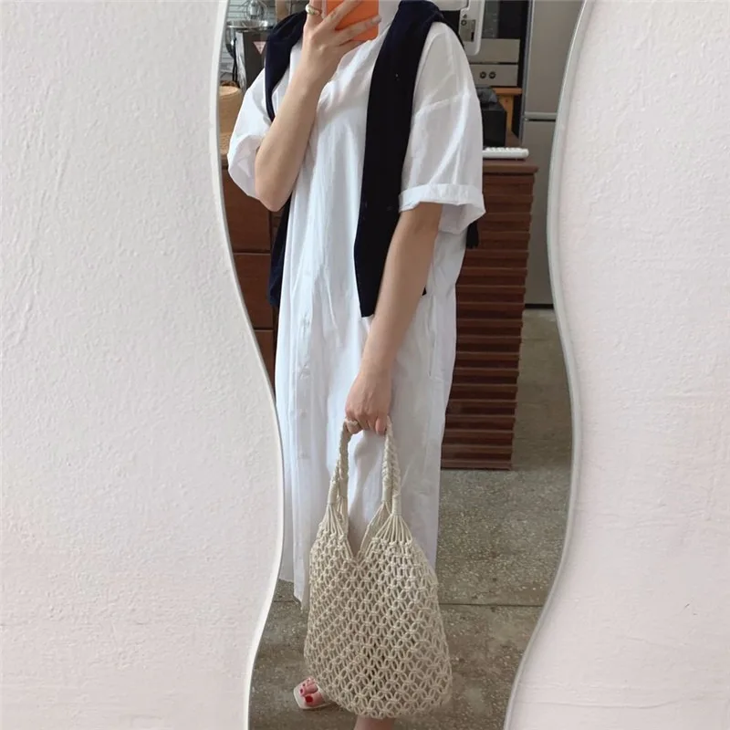 Vestido hoado de talla ande con cuello tipo  para mujer, falda larga sencilla de Color sólido con cierre de un solo b...