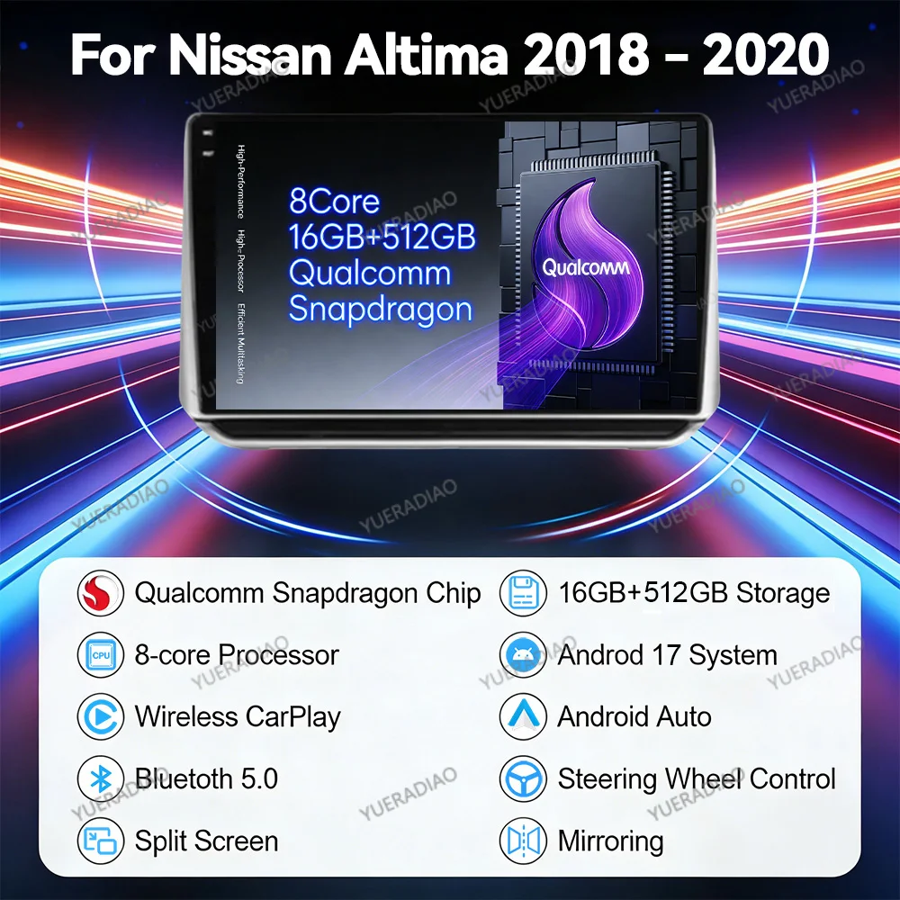 Android 17 Car Radio For Nissan Altima L34 2018 - 2020 Qualcomm Head Unit GPS NAVI Multimedia Video Player QLED 2DIN 4G WIFI BT