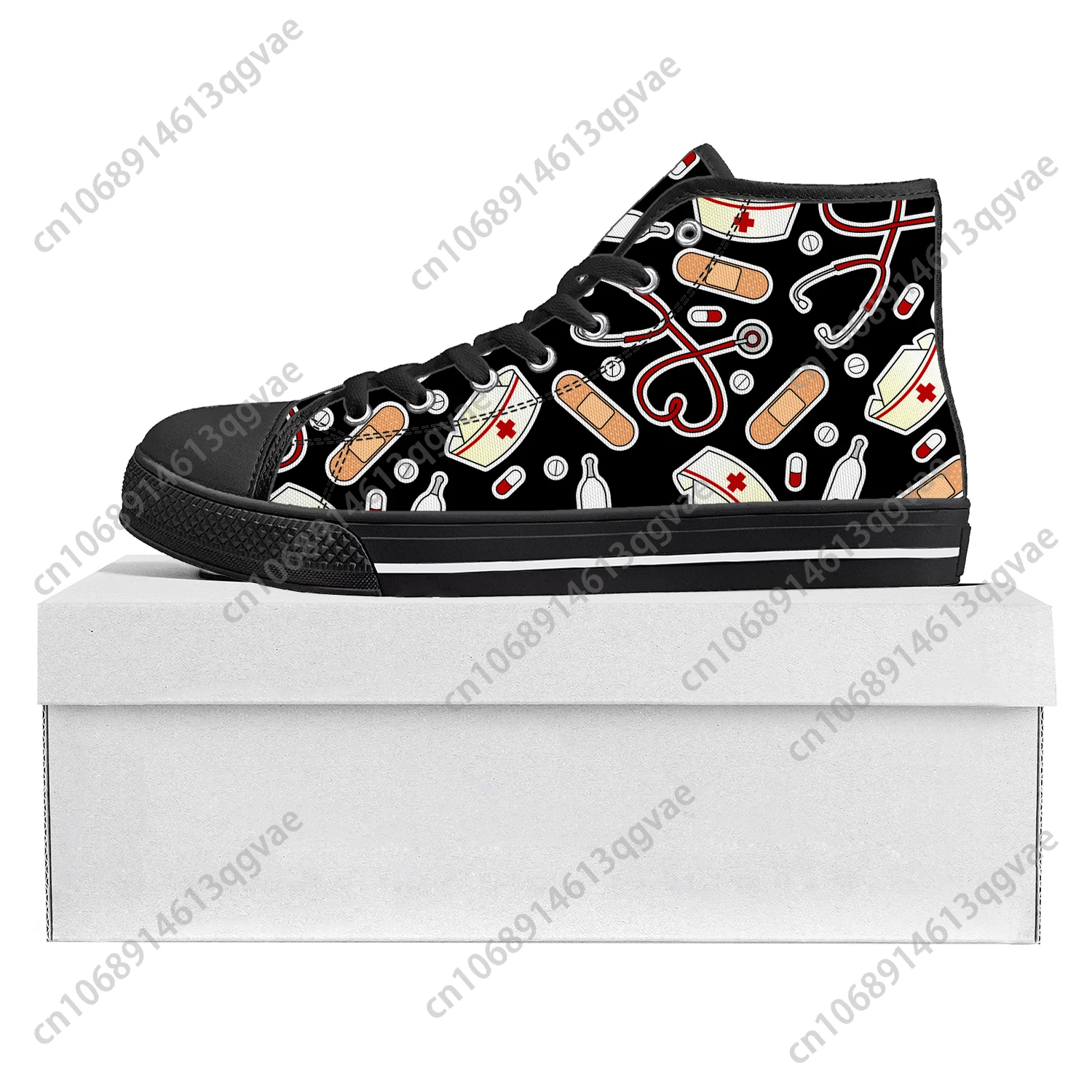 

Hospital Nurse Heart High Top High Quality Sneakers Mens Womens Teenager Canvas Sneaker Casual Couple Shoes Custom Shoe Black