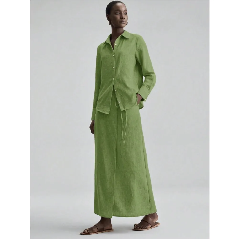 Autumn New Solid Color Shirt Long Sleeve + Skirt 2-piece For Women's Retro Casual Loose Straight Long Skirt Set Female 2026